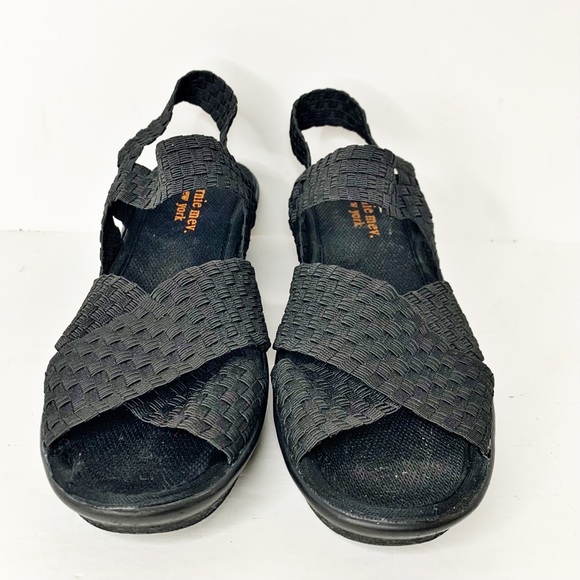 Bernie Mev Lihi Brighten Black Elastic Basketweave Wedge Sandals  - Size US 9.5 - Picture 2 of 9